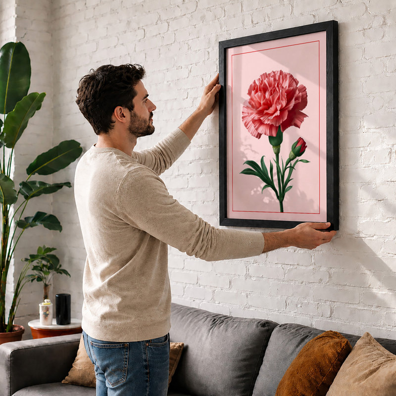 Pink Carnation Botanical - Framed Print, Black, A3 - 42.0 x 29.7 cm