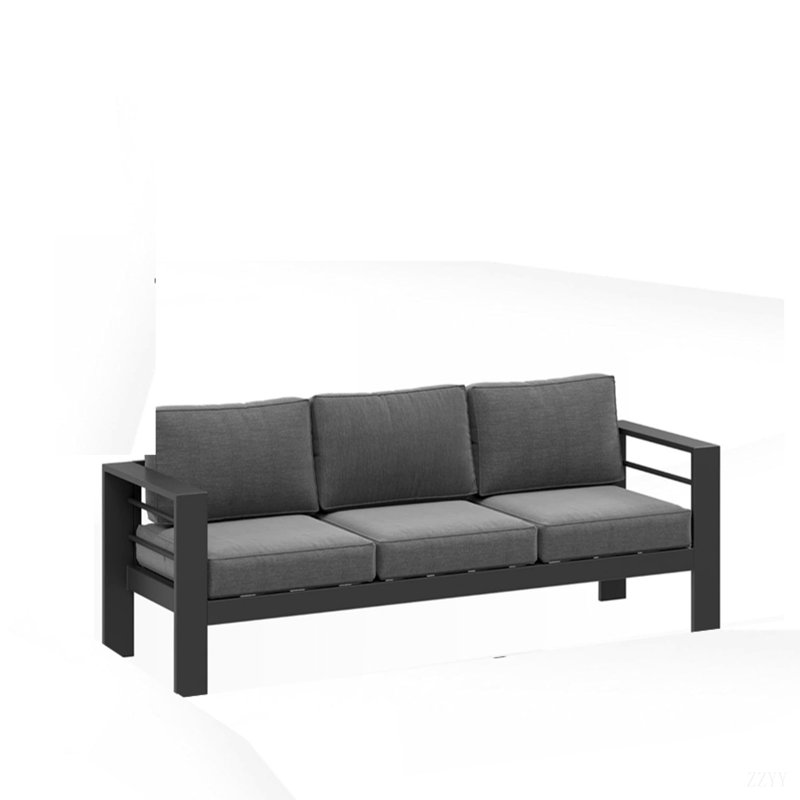 75" All-Weather Metal 3-Seat Patio Sofa Couch With Thick Cushions, Gray, Gray