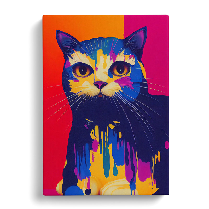 Cat Paint Drip Abstract No.2 - Wrapped Canvas Print, 50cm H x 35cm W