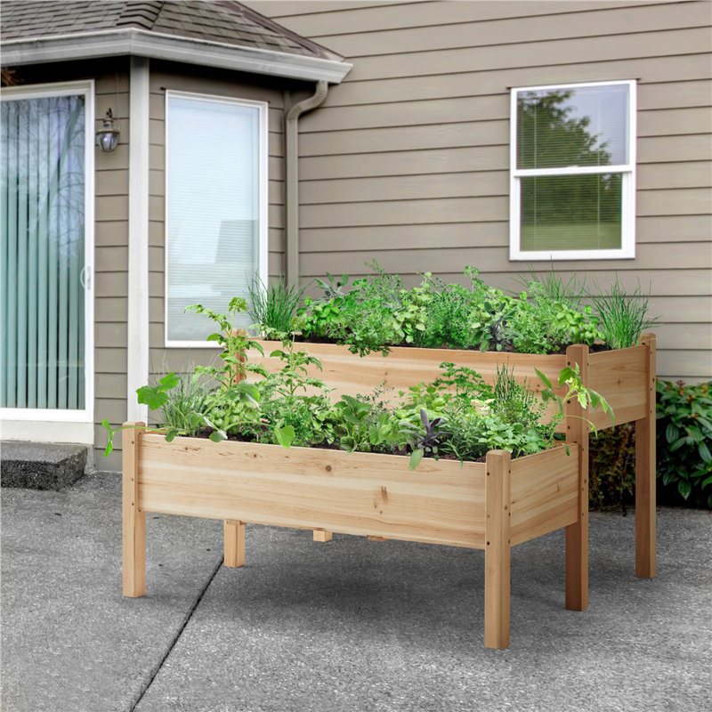 Aadhira 2-tier Fir Wood Elevated Planting Box, Wood