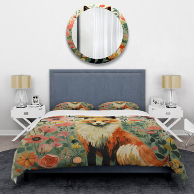 Minimalisme Fox Portrait Blooms III - Ensemble de housse de couette renard