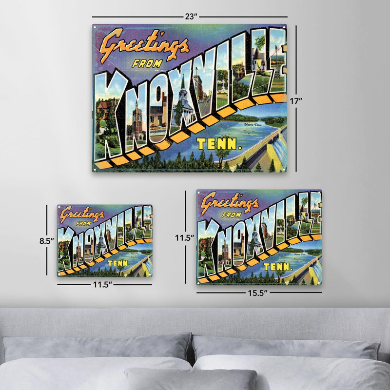 «Greetings From Knoxville» sur impression métallique, H 11,5 po x l 15,5 po x P 0,04 po