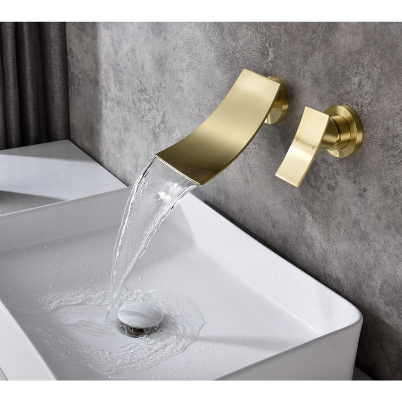 Robinet de salle de bain à large entraxe avec bonde, Or brossé