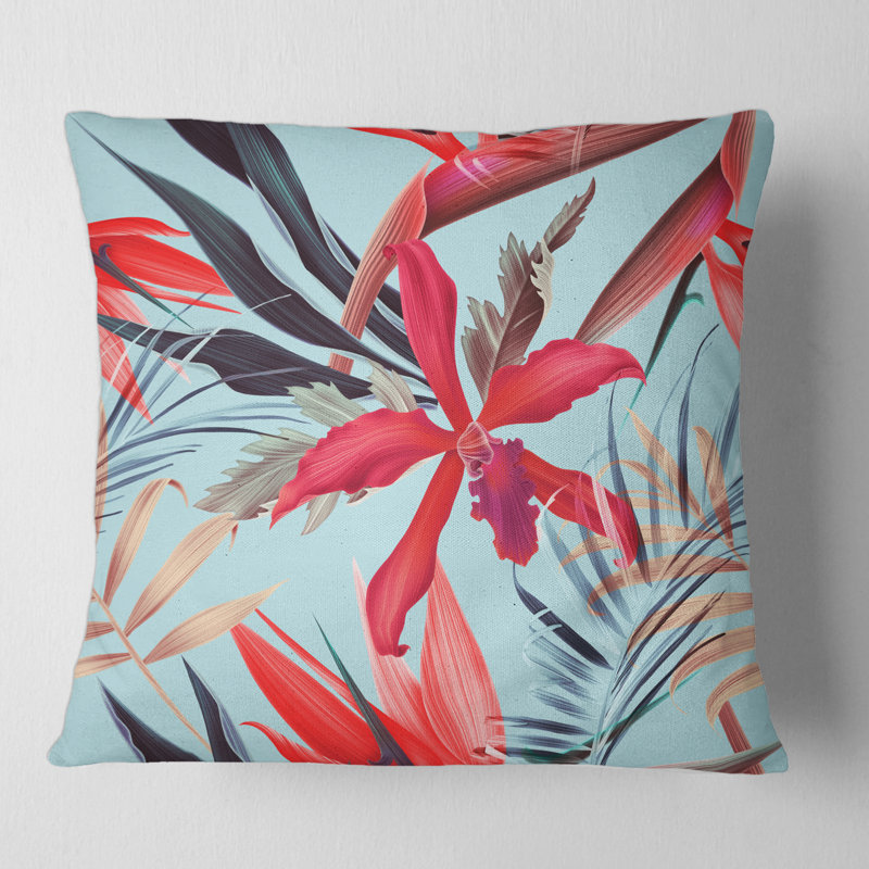 Fleurs tropicales tropicales V - coussin traditionnel imprimé, 18" x 18"