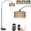 Lampe sur pied Arc avec télécommande, lampe sur pied DEL moderne avec ampoule à intensité variable, lampe sur pied Boho Farmhouse avec abat-jour en tissu et en rotin, grande lampe noire réglable en hauteur pour le salon, la chambre à coucher