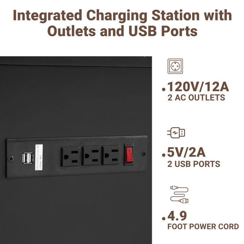 Keymia Set of 2 Nightstands with Charging Station, Modern Bedside Tables with USB Ports & Outlets, Narrow End Tables with Storage for Bedroom & Living Room – Space-Saving Side Tables for Small Spaces