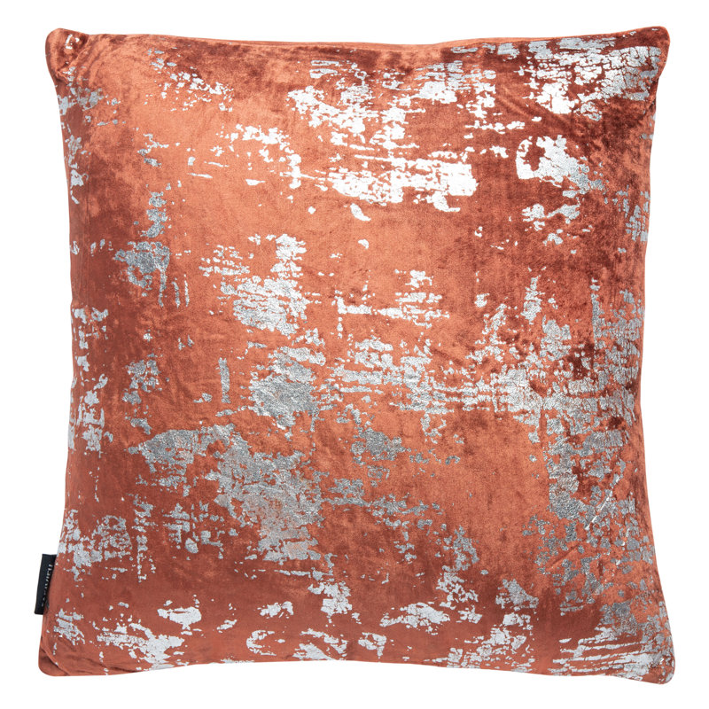 Burnt Orange Velvet Square Decorative Pillow with Silver Foil
