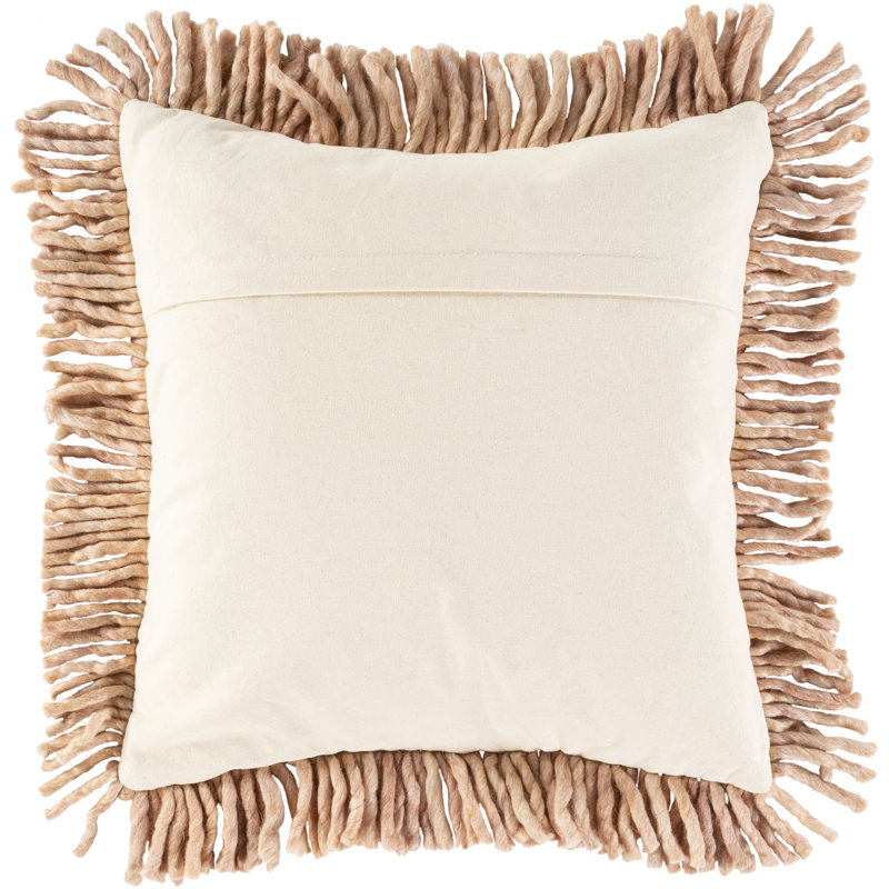 Fringed Wool Blend Reversible Pillow Cover, Beige/Pale Pink