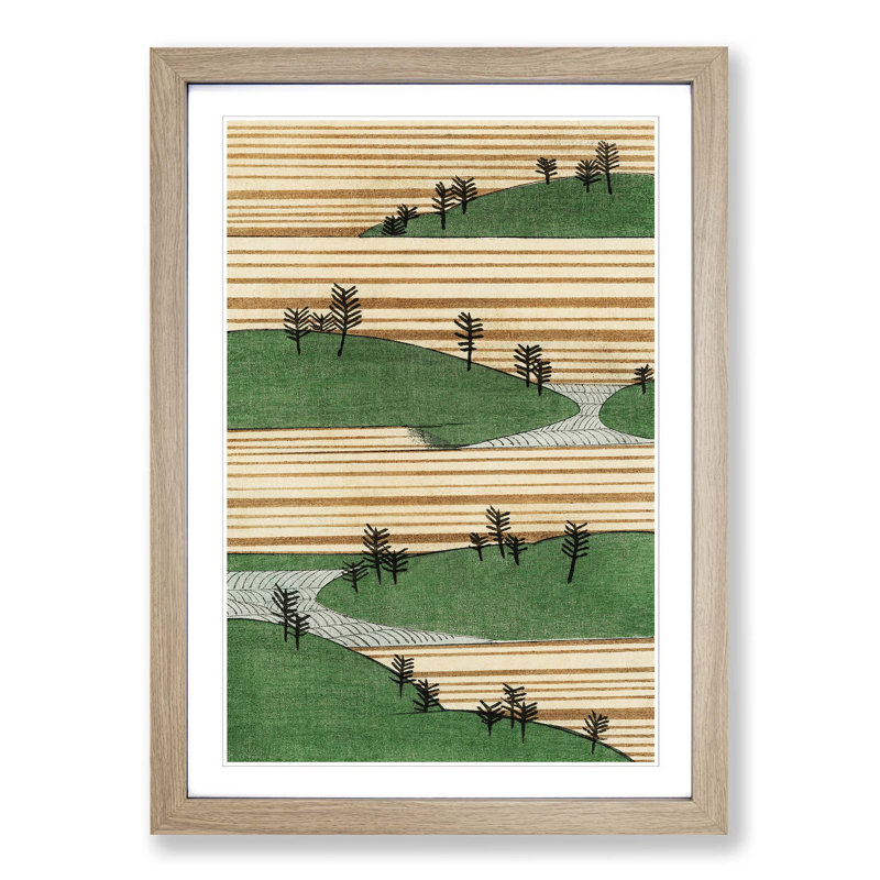 Landscape by Watanabe Seitei - Picture Frame Painting Print, 87cm H x 62cm W x 2cm D, Oak Framed
