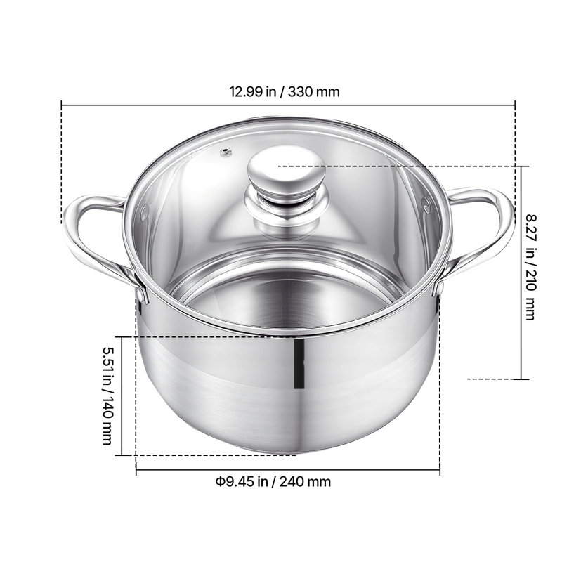 VEVOR Non-Stick Ceramic and Glass Stainless Steel Stock Pot, 7.6L