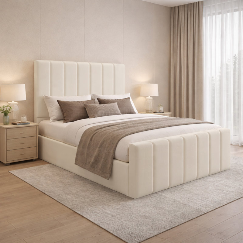 Connell Upholstered Storage Bed Frame, Cream, Super King (6')
