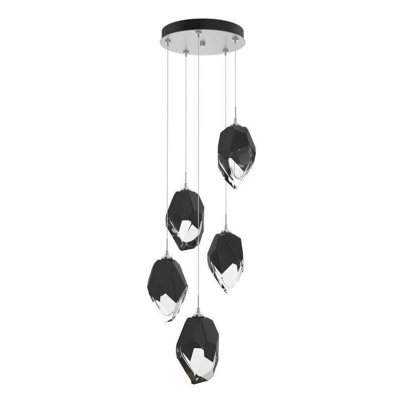 Luminaire suspendu grappe 5 lumières Chrysalis, H 80 po x l 16,1 po x P 16,1 po, Noir, Platine rétro