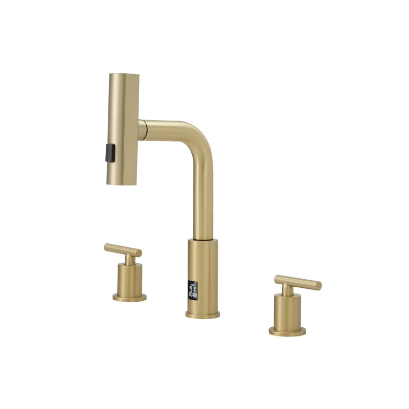Lefton Waterfall Pull-out Bathroom Faucet 3 Hole With Temperature Display In Fahrenheit (battery-free), 8-inch Widespread Vanity Faucet For Bathroom Sink With 2 Handles