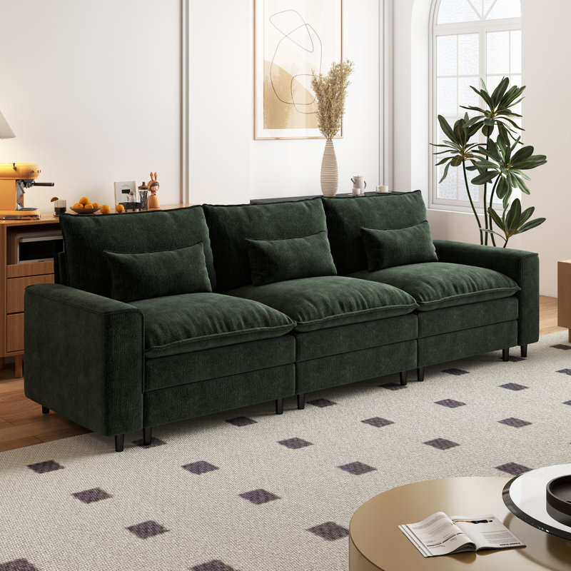 Canapé modulaire moderne en chenille, 3, H 39,37 po x l 121,26 po x P 35,83 po, Vert