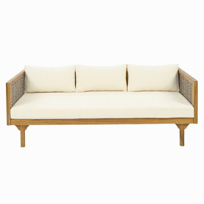 CLAREMONT 3 SEATER DAYBED WITH RATTAN ARMS (BEIGE CUSHION)