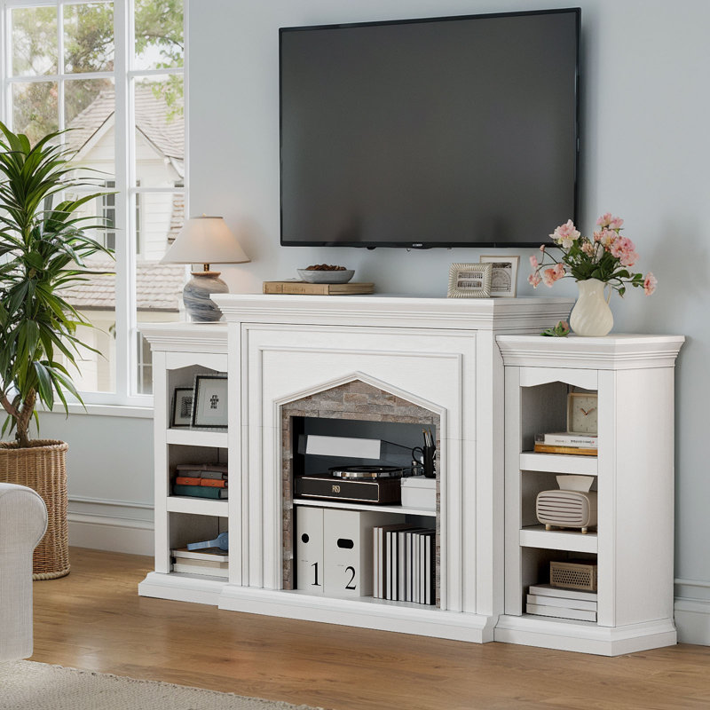  80"W Tv Stand With Large Storage Space,White, White