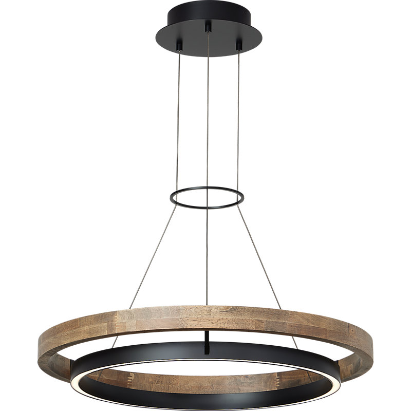 Grace 1 - Light LED Chandelier, Matte Black, Weathered Oak, 3.5" H x 30" W x 30" D
