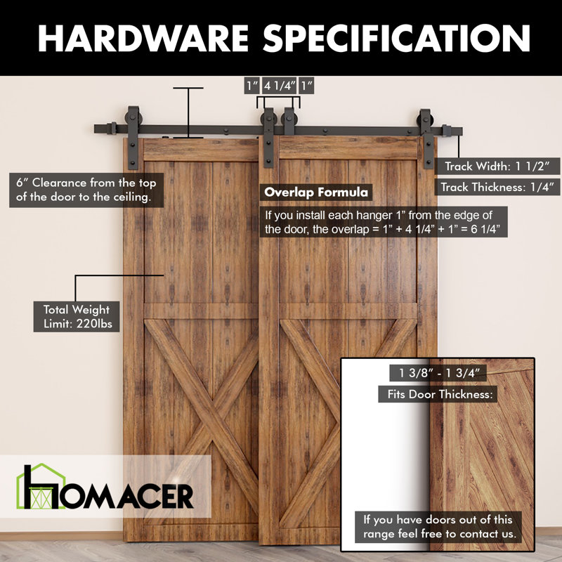 Black Rustic Classic Design Single Track Bypass Two Door Hardware Kit( Door Not Included), 120"