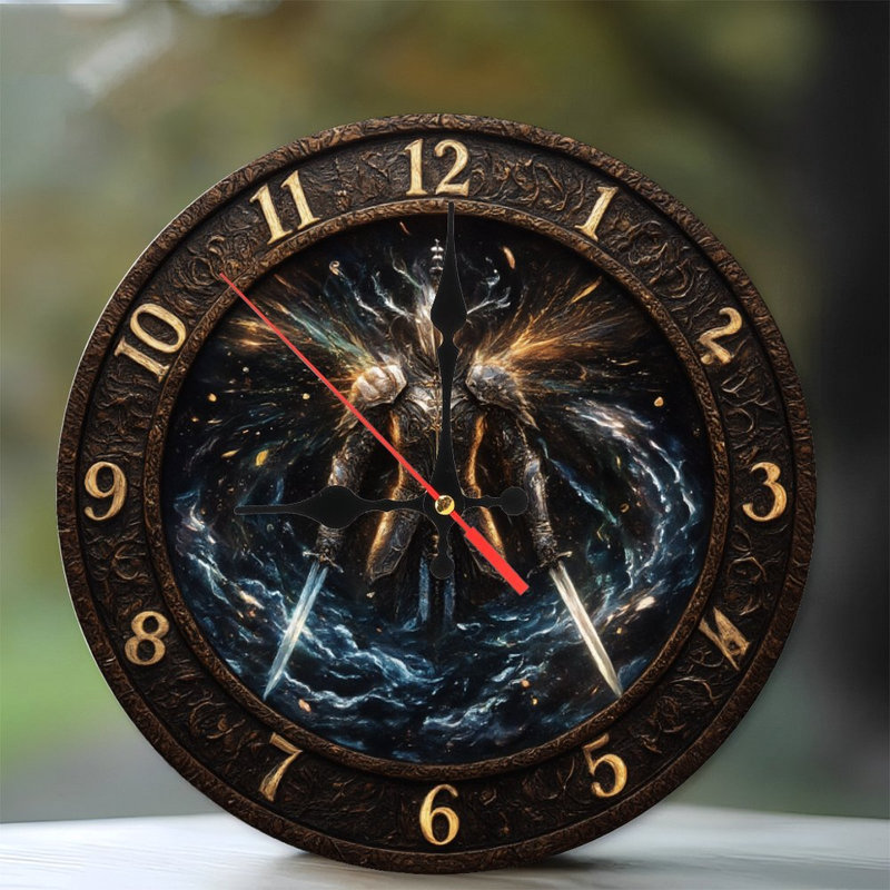 Horloge ornée avec chevalier cosmique