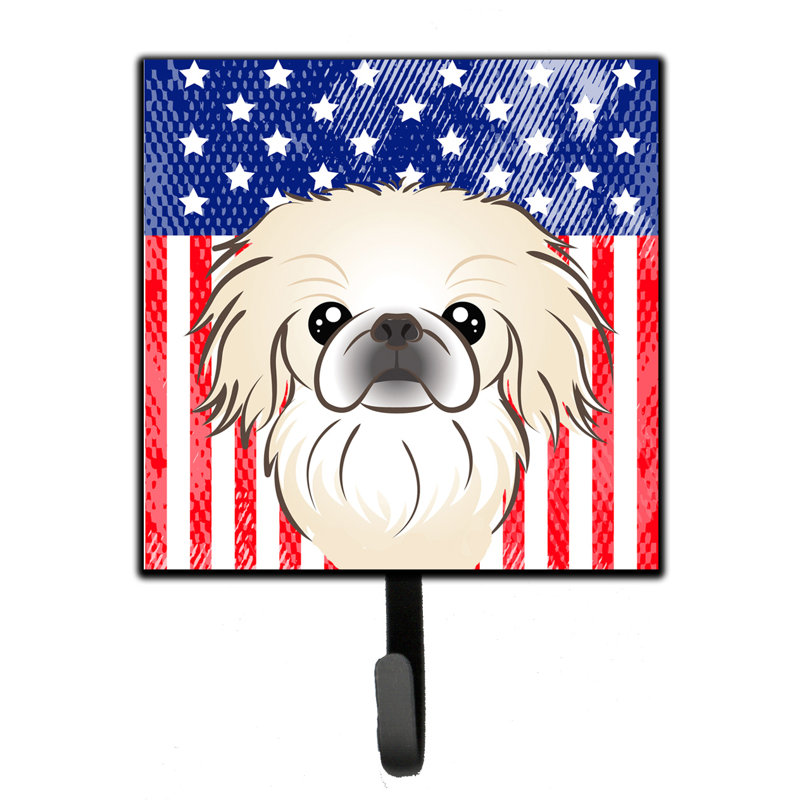Porte-clés mural Monreal American Flag and Retriever, Bleu / rouge / beige, Pékinois