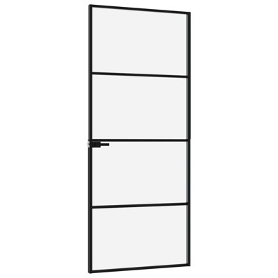 Interior Door Black 79.3" Tempered Glass and Aluminum Slim