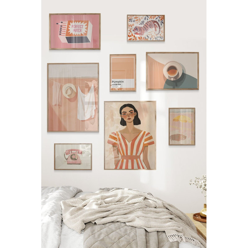 Peinture décorative encadrée (8 pièces), Brun