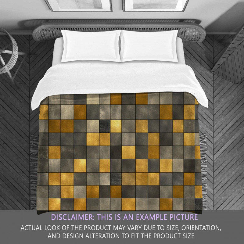 Machine Printed Comforter, Queen Comforter, Gold/Gray Checkered