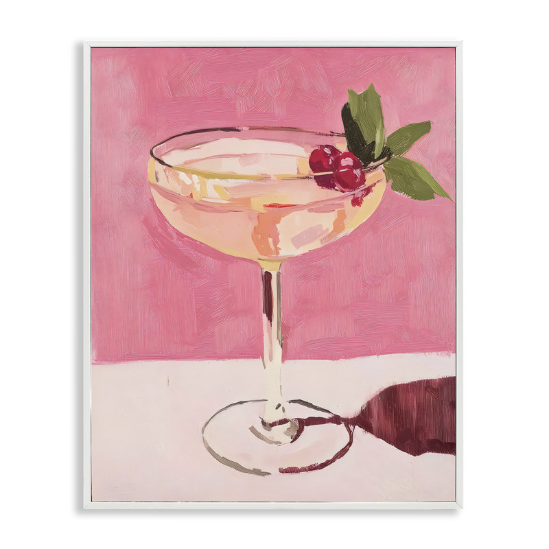 Giclée encadrée rose cocktail et cerises, design par Riley B, H 30 po x l 24 po, Estampe numérique encadrée blanc bord de mer