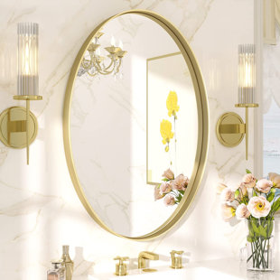 Juriana Metal Wall Mirror for Bathroom Oval Modern Decorative Shatterproof Mirrors Latitude Run Finish: Gold, Size: 22 H x 30 W x 2 D