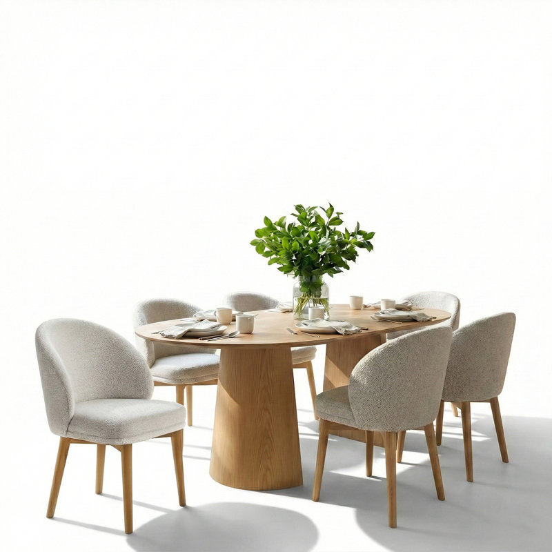 Ensemble de salle à manger rond à ovale de 46 à 83 po avec fauteuils demi-tonneau rembourrés, 7 pièces : table, 6 chaises