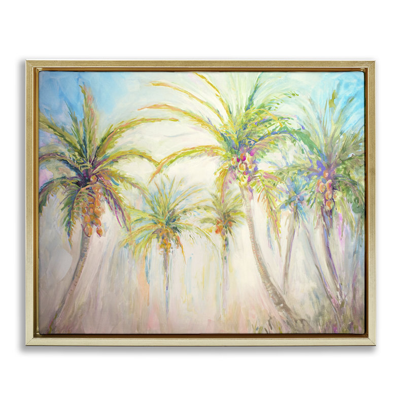 "Swaying Palms", art mural encadré flottant par Diannart, Cadre flottant métallique doré, H 25 po x l 31 po