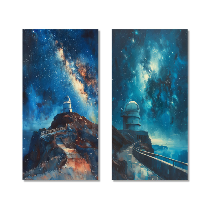«Blue Star», station d'observation bleue, ensemble de 2 décorations murales célestes en métal, 40" H x 40" W