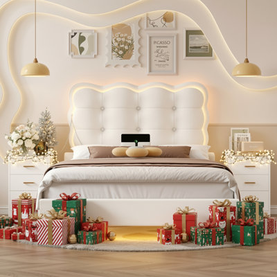 Whimsical Floating Bedroom Set, Usb Charging & 2 Nightstands, 3-piece Bedroom Sets by Winston Porter