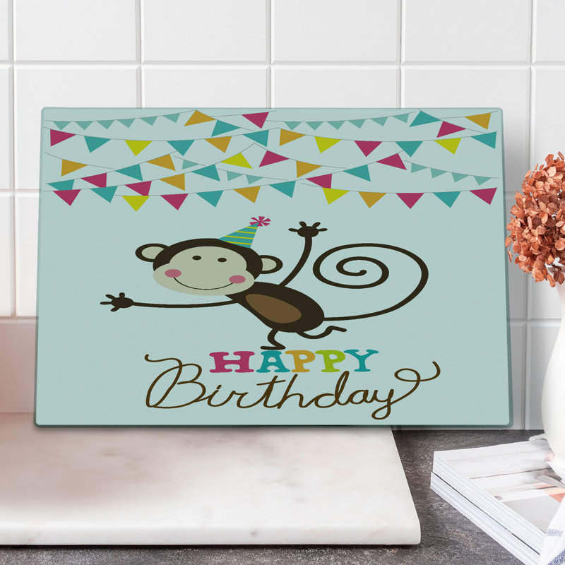 Ambesonne Birthday Cutting Board Large Size Monkey Cone Flag Multicolor