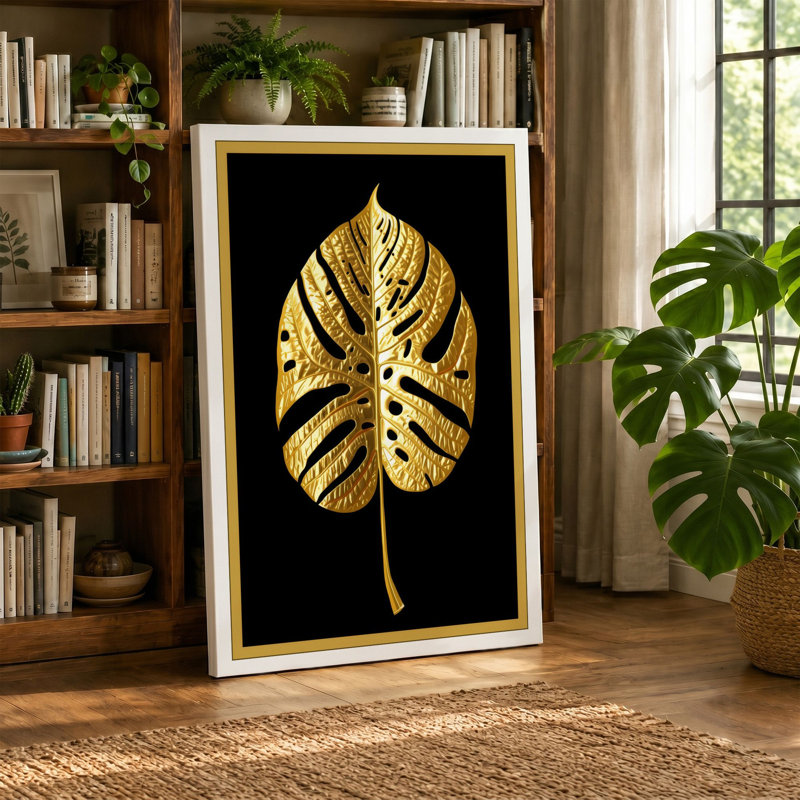 Gilded Monstera Botanical - Wrapped Canvas, 30x20 - 76.2 x 50.8 cm, White Border