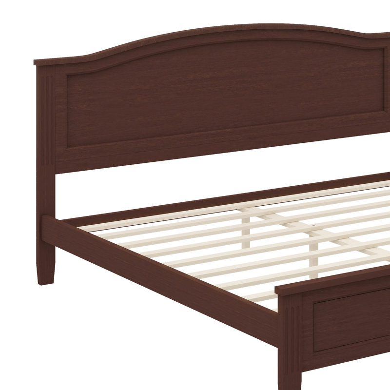 Lit plateforme avec tête de lit et structure de support en lattes de bois, Espresso, Grand lit