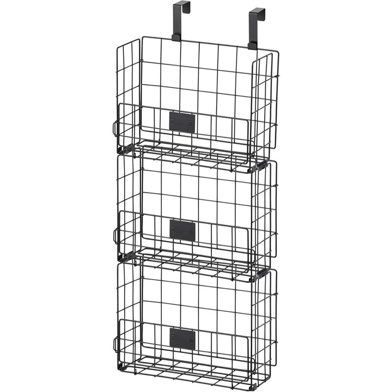 Over The Door Organizer, 3 Pack, Hanging Or Wall Mounted Metal Wire Basket, Spice Rack Bathroom Cabinet Closet Laundry Pantry Door Organizer, Wall Baskets, Durable Easy Assembly, Black