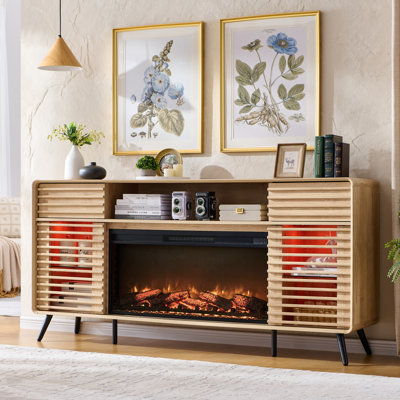 Meuble télé 70 po avec foyer électrique, meuble audio-vidéo avec télécommande, minuterie, lumières DEL et console multimédia pour le salon