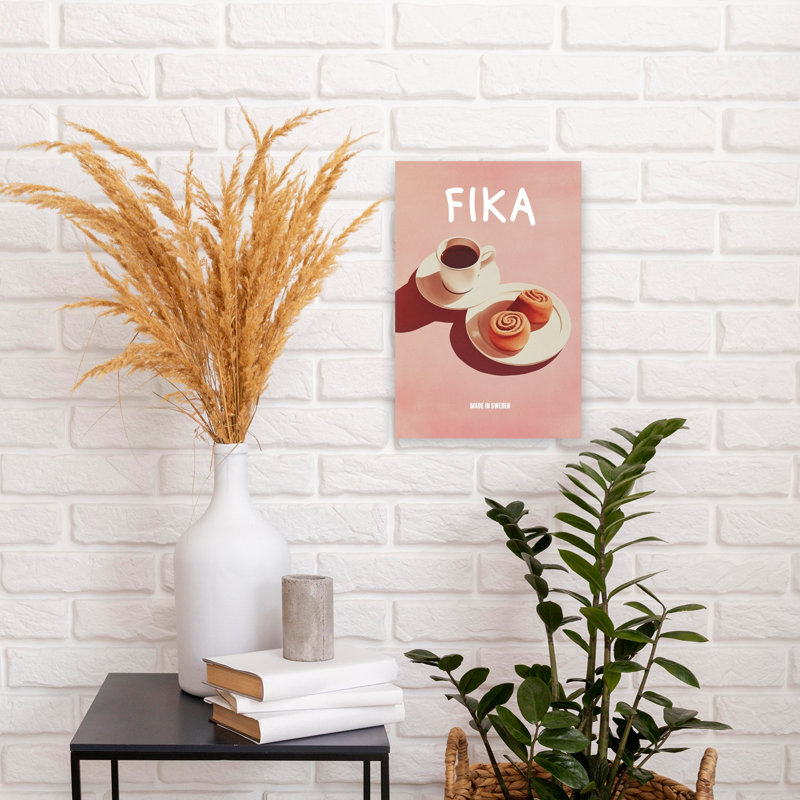 Art mural rétro Fika Coffee and Rolls, 18" H x 12" W