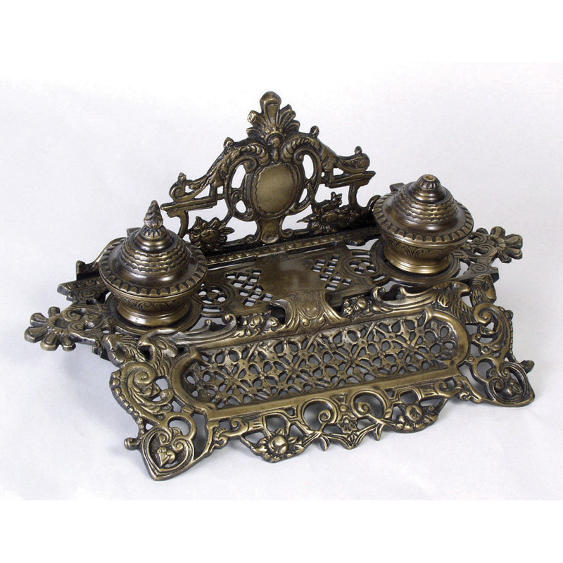 Decorative Double Inkwell, Brass