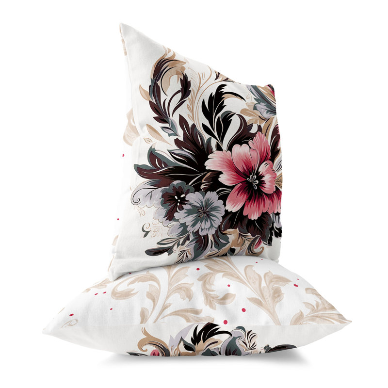 16" Square Brown and Pink Floral Throw Pillow