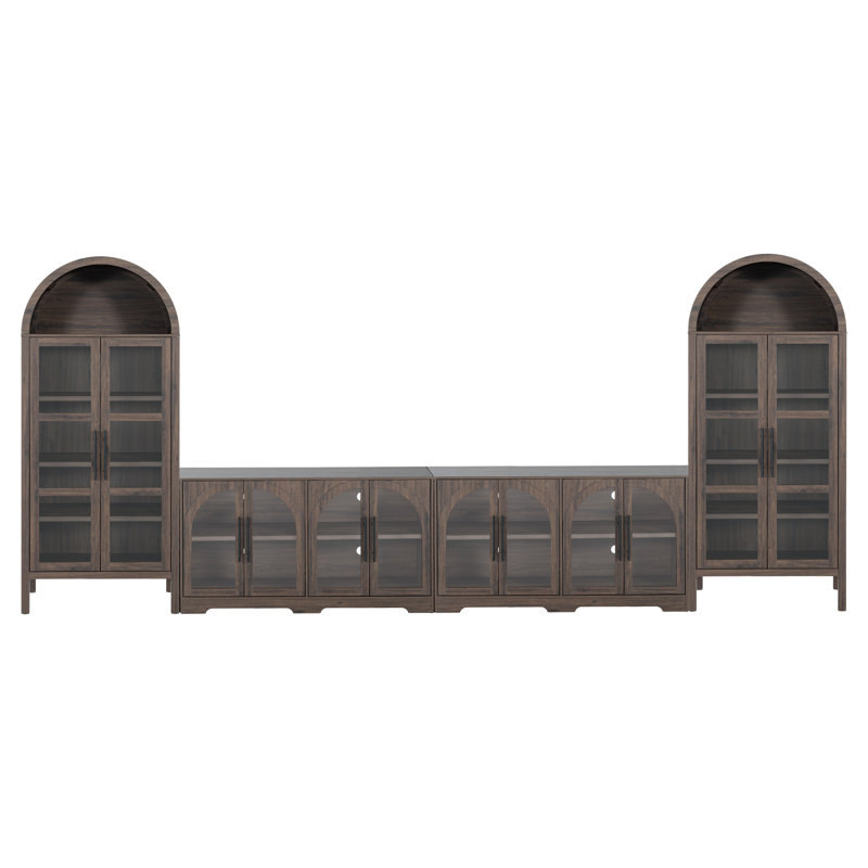 Ensemble de meuble télé 4 pièces, console multimédia avec tablettes réglables pour le salon, salle de séjour pour commode modulaire style campagne moderne pour téléviseur de 70 pouces au-dessus
