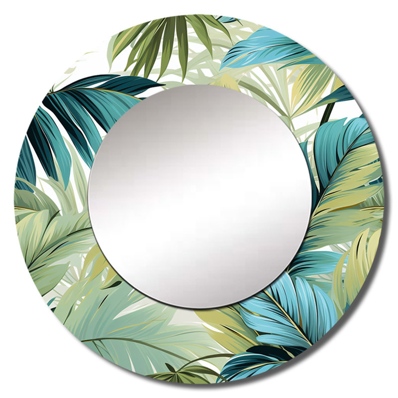 Motif tropical Palm Oasis - miroir décoratif tropical, miroir mural rond vert, impression d'art en métal, 23 po x 23 po