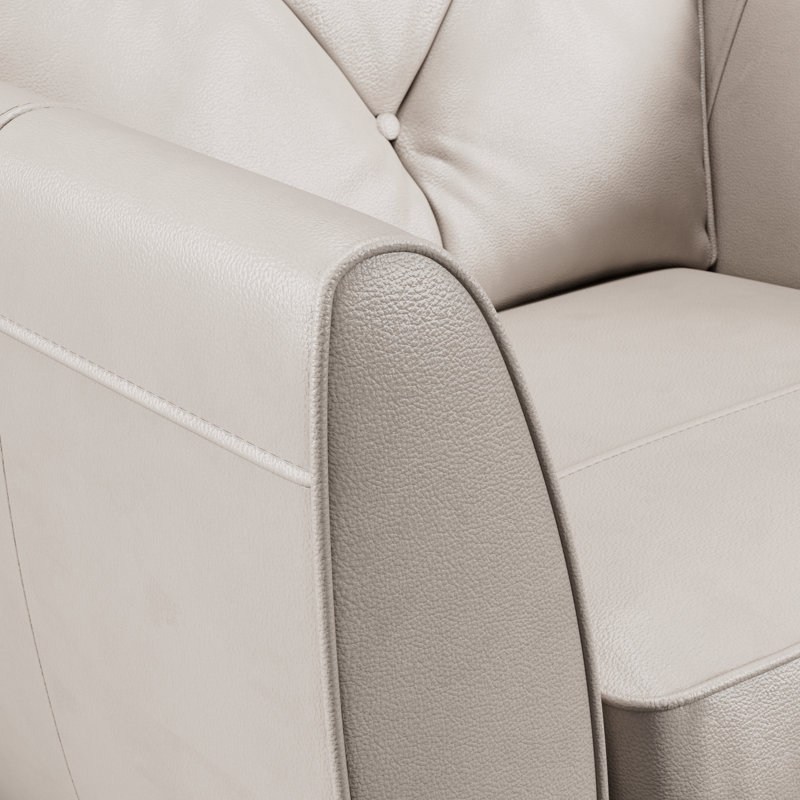 Marylin Upholstered Leather Armchair, Cloud Grey, Light Wood