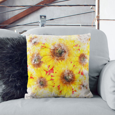 Wall of Sunflowers Watercolour Cushion with Filling