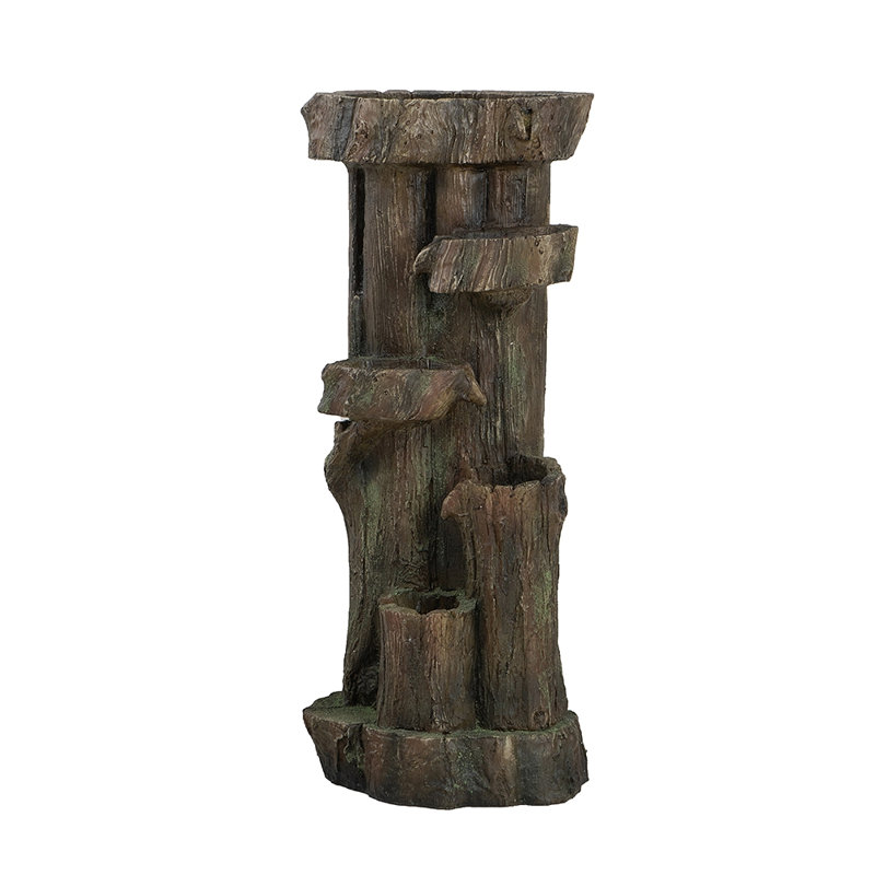 11X13.4X31.5" Rustic Decorative Tree Trunk 5 Tier Water Fountain, With Light And Pump, For Indoor And Outdoor