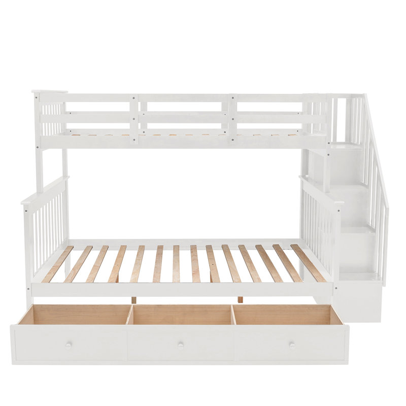 Lit superposé avec tiroir, rangement et garde-corps pour chambre à coucher, dortoir, Blanc
