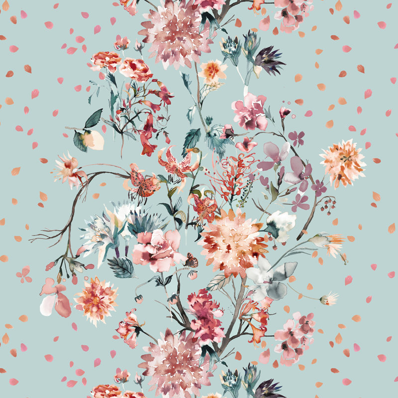 «Romantic Bouquet Blue» par Laura Design - reproduction imprimée, H 12 po x l 12 po, Cadre flottant noir, Non