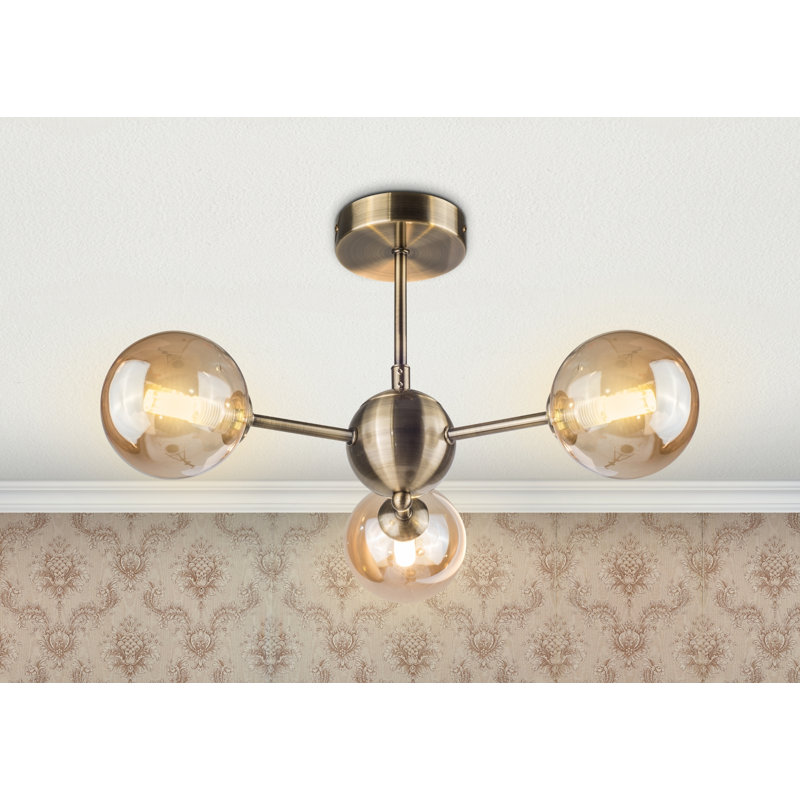 Rambrij Glass Semi Flush Mount, Antique Brass