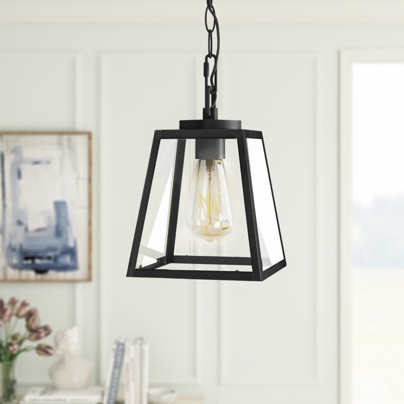 Luminaire suspendu géométrique de style lanterne à 1 lumière Helgeson, Bronze brillant